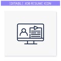 Video resume line icon. Editable illustration
