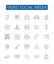 Video social media line icons signs set. Design collection of Vlogging, Streaming, StreamingLive, VideoSharing Royalty Free Stock Photo