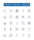 Video social media line icons signs set. Design collection of Vlogging, Streaming, StreamingLive, VideoSharing Royalty Free Stock Photo