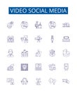 Video social media line icons signs set. Design collection of Vlogging, Streaming, StreamingLive, VideoSharing Royalty Free Stock Photo