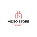 Video Store,review video blog shop emblem logo,web online concept.Play button,shape of bag package,network conceptions Royalty Free Stock Photo