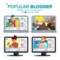 Video Streamer Set Vector. Personal Weblog Channel. Blogosphere Online. Popular Videobloggers. Isolated Flat Cartoon