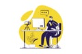 Video streaming web concept with flat people for website design. Man broadcasting online using camera and microphone, recording Royalty Free Stock Photo