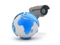 Video surveillance camera and earth globe Royalty Free Stock Photo