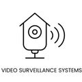Video surveillance icon for smart camera systems and remote security monitoring, editable stroke