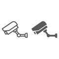 Video surveillance line and glyph icon, electronic