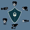 Video surveillance security cameras graphic pictograms set isolated vector illustration.