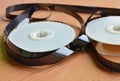 Video tape recorder reel on desk Royalty Free Stock Photo
