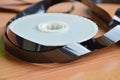 Video tape recorder reel on table Royalty Free Stock Photo