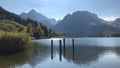 A peaceful evening at the edge of beautiful mountain lake