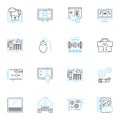 Video tools linear icons set. Edit, Record, Stream, Encode, Cut, Merge, Crop line vector and concept signs. Resize