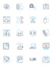 Video tools linear icons set. Edit, Record, Stream, Encode, Cut, Merge, Crop line vector and concept signs. Resize