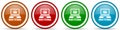 Video tutorial glossy icons, set of modern design buttons for web, internet and mobile applications in four colors options