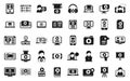 Video tutorial icons set simple vector. Online stream