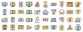 Video tutorial icons set vector color line