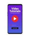 Video tutorial webinar icon on mobile phone. Training tutorial streaming content