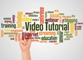 Video tutorial word cloud and hand with marker concept Royalty Free Stock Photo