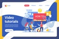 Video tutorials flat landing page vector template