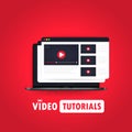 Video tutorials illustration. Watching streaming video, webinar, training online on laptop. Vector on isolated background. EPS 10