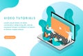 Video tutorials. Online courses and education. Isometric. Landing page for web sites