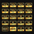 Video and TV Size Resolution Icons. Ultra Hd Labels. Vector