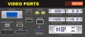 Video universal connector symbols video ports vga s-video hdmi displayport dvi component Royalty Free Stock Photo