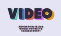 Video vector font 3d bold color style