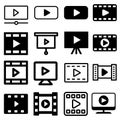 Video vector icon set. Play illustration sign collection. Audio symbol. Clip logo. Royalty Free Stock Photo