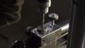 Video working process on lathe with drill in workshop