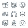 Videoblogger line icons. linear set. quality vector line set such as feedback, webcam, fashion, network, headphones, video
