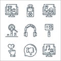 videoblogger line icons. linear set. quality vector line set such as music, feedback, like, action camera, headphones, trending,