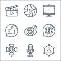 videoblogger line icons. linear set. quality vector line set such as network, microphone, spotlight, hashtag, views, feedback,