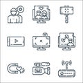 Videoblogger line icons. linear set. quality vector line set such as wifi router, video recorder, magnet, fitness, monitor, mobile