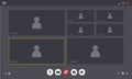 Videocall Interface. Online video chat template with user icon. Virtual meeting screen. Web conference app layout. Flat