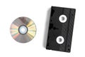 Videocassette and disc isolated on white background