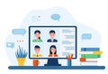 Videoconference online call on the computer. vector illustration in flat style Royalty Free Stock Photo
