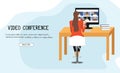 Videoconference where a girl communicates with work colleagues, friends, meeting people online and solving professional issues, il