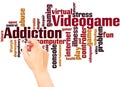Videogame addiction word cloud hand writing concept
