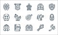 videogame elements line icons. linear set. quality vector line set such as axe, treasure, helmet, cudgel, book, enemy, dragon,