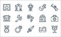 videogame elements line icons. linear set. quality vector line set such as cup, sword, medal, letter, diamond ring, castle, door,