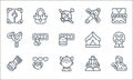 videogame elements line icons. linear set. quality vector line set such as magic boot, warrior, gauntlet, crystal meth, life,