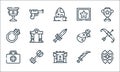 videogame elements line icons. linear set. quality vector line set such as shield, castle, medicine, sword, key, diamond ring,