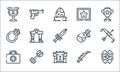 videogame elements line icons. linear set. quality vector line set such as shield, castle, medicine, sword, key, diamond ring,