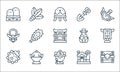 videogame elements line icons. linear set. quality vector line set such as treasure chest, wizard, berry, inn, troll, medallion,