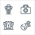 Videogame elements line icons. linear set. quality vector line set such as flask, castle, medicine