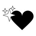 Videogame heart life with stars isolated in black and white
