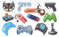 Videogame joypads. Game controller or joystick for remote control consoles arcade videogames, hipster gaming object