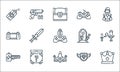 videogame line icons. linear set. quality vector line set such as crown, space, energy bar, diamond, mystery, handheld console,