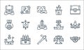 Videogame line icons. linear set. quality vector line set such as diamond, hoe, platform, final boss, ammo, money bag, podium,