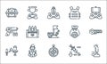 Videogame line icons. linear set. quality vector line set such as joystick, compass, upgrade, nerf, gamer, gun, money bag, armor,